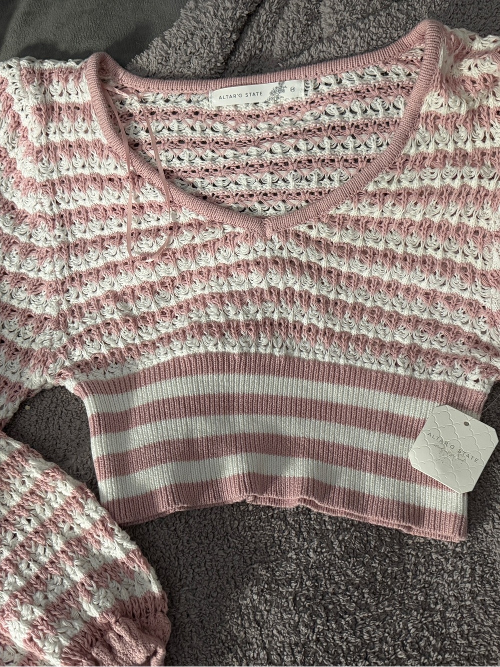 Altar'd State "Briella" Striped Knit Sweater in pink and white. - Picture 3 of 3